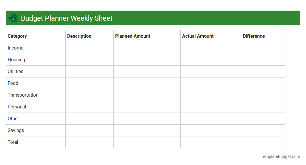 Budget Planner Weekly Sheet