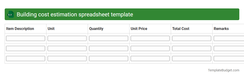 Building cost estimation spreadsheet template
