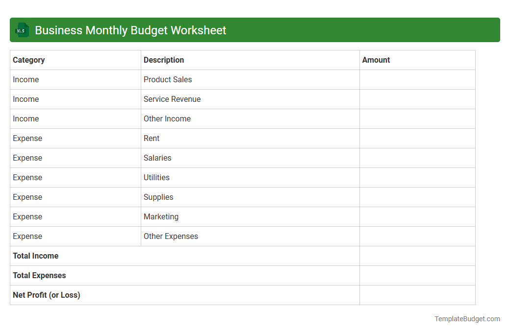 Business Monthly Budget Worksheet