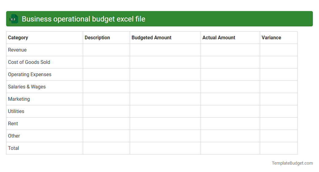 Business operational budget excel file