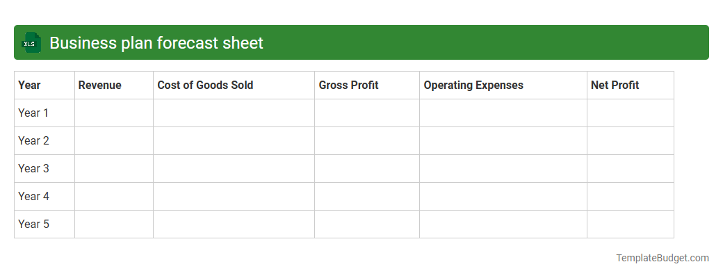 Business plan forecast sheet