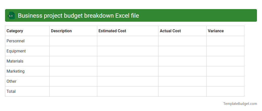 Business project budget breakdown Excel file