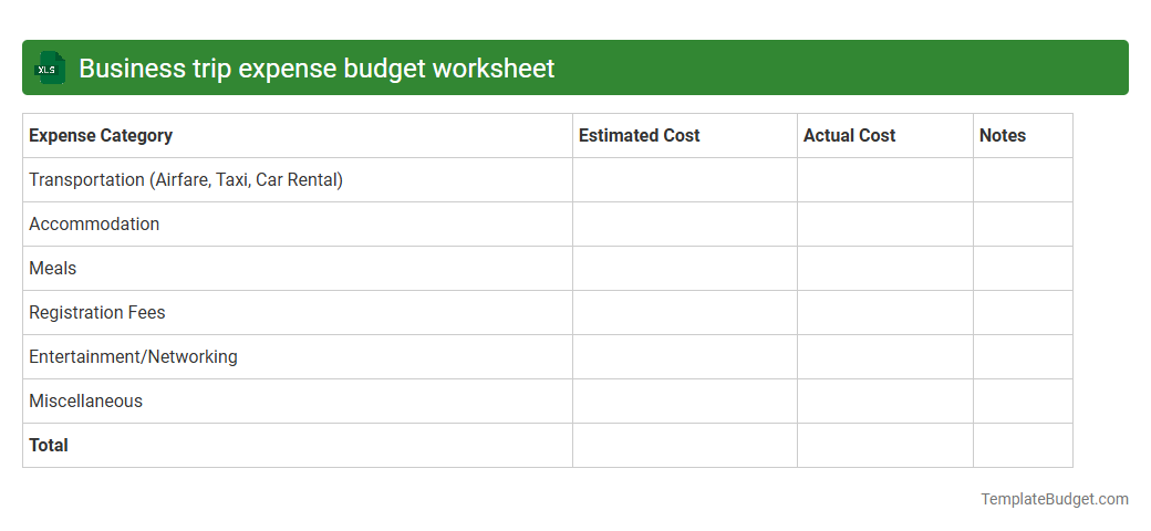 Business trip expense budget worksheet