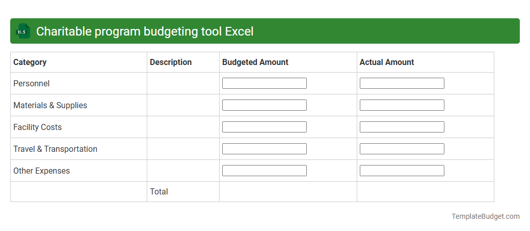 Charitable program budgeting tool Excel