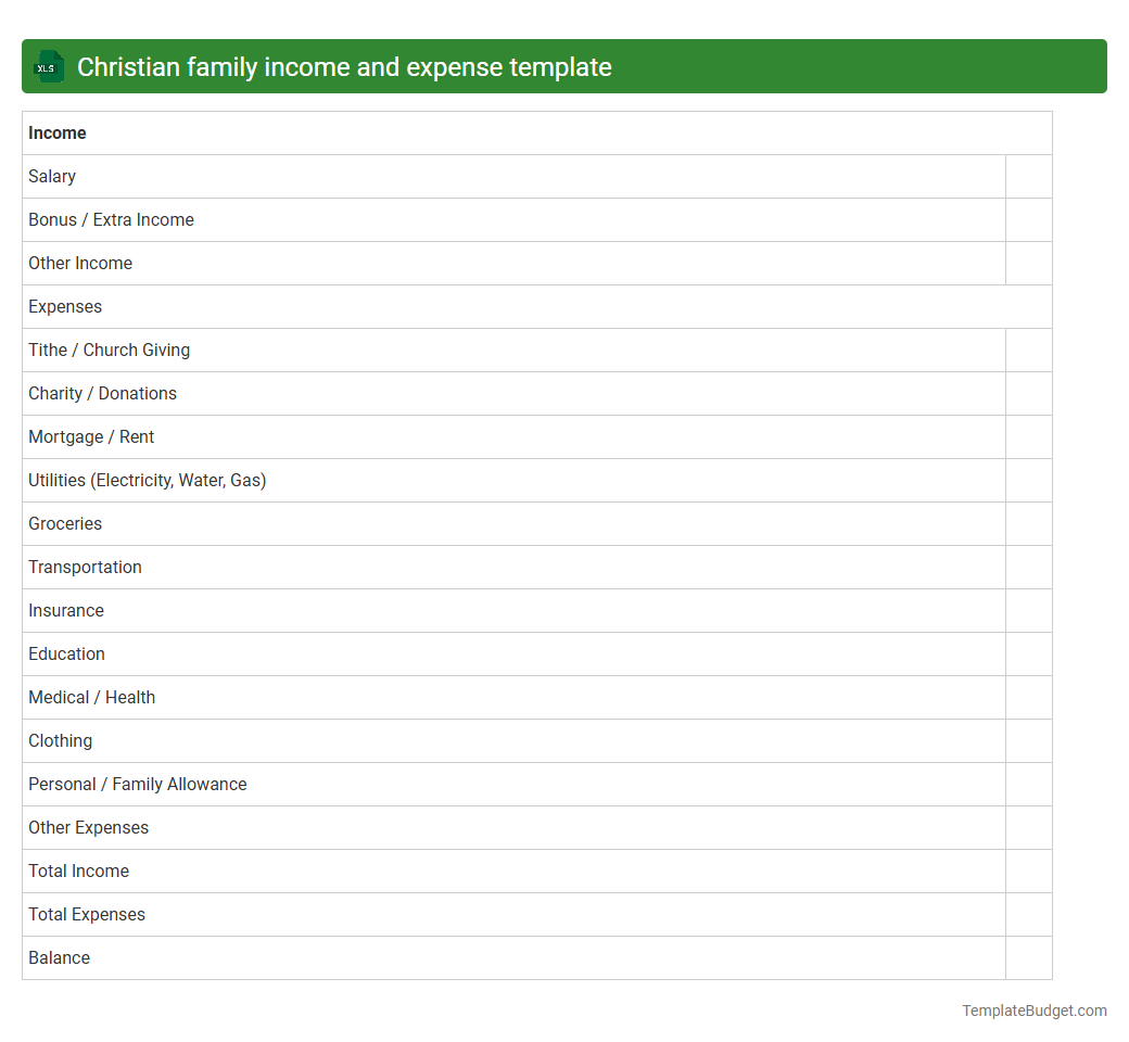 Christian family income and expense template