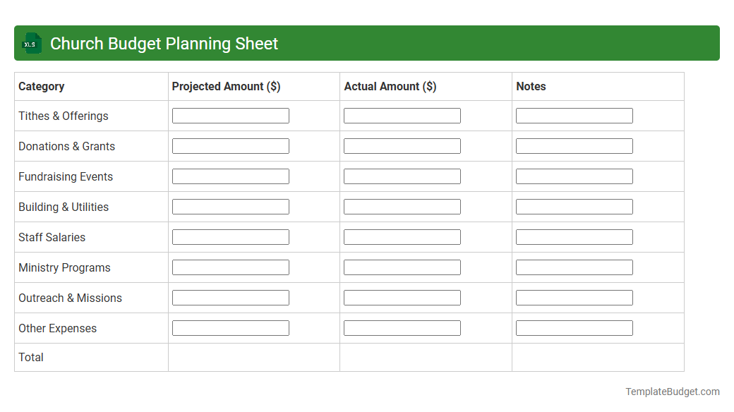 Church Budget Planning Sheet