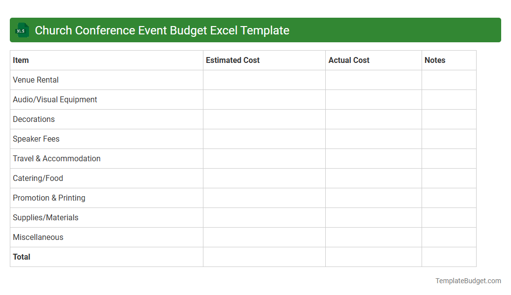 Church Conference Event Budget Excel Template