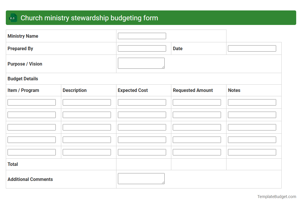 Church ministry stewardship budgeting form