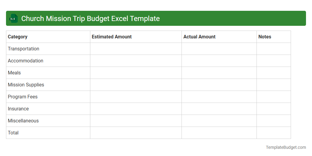 Church Mission Trip Budget Excel Template