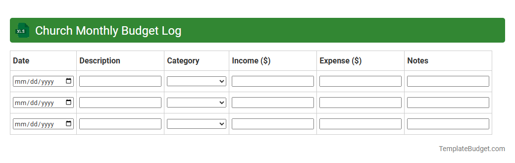 Church Monthly Budget Log