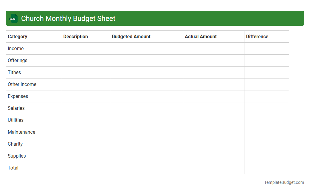 Church Monthly Budget Sheet