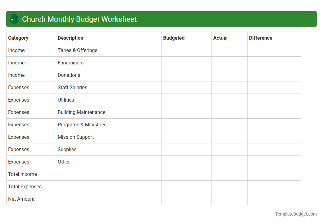 Church Monthly Budget Worksheet