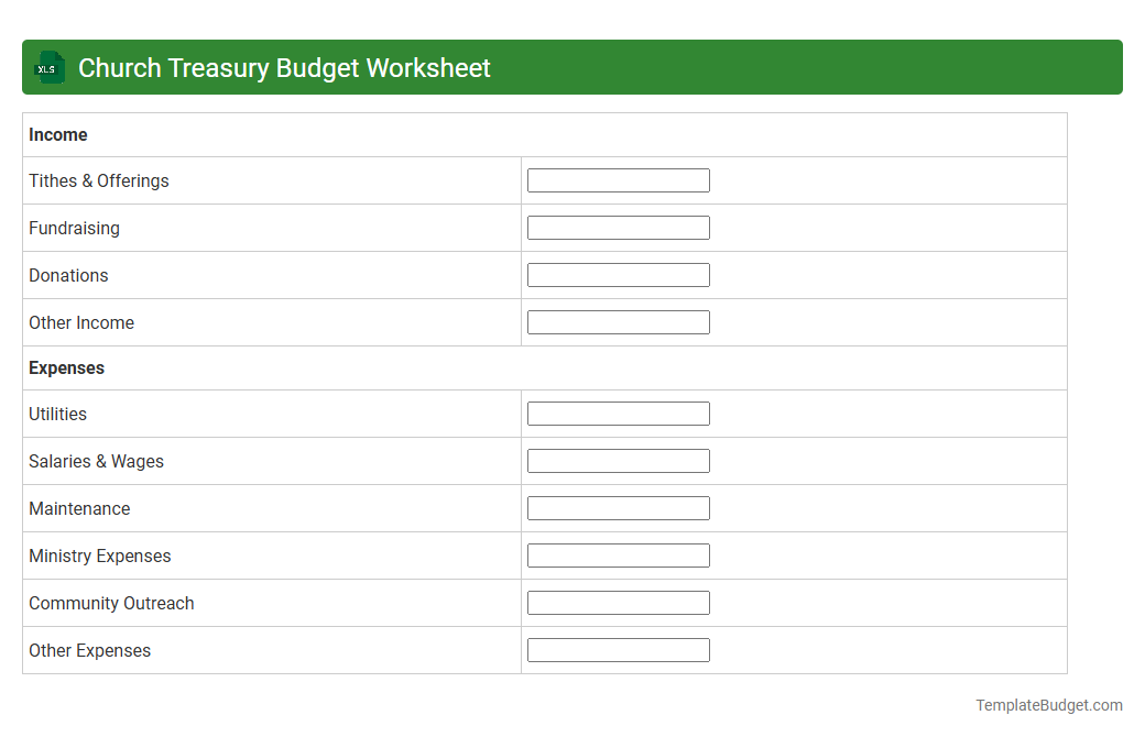 Church Treasury Budget Worksheet