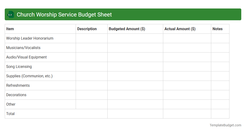 Church Worship Service Budget Sheet