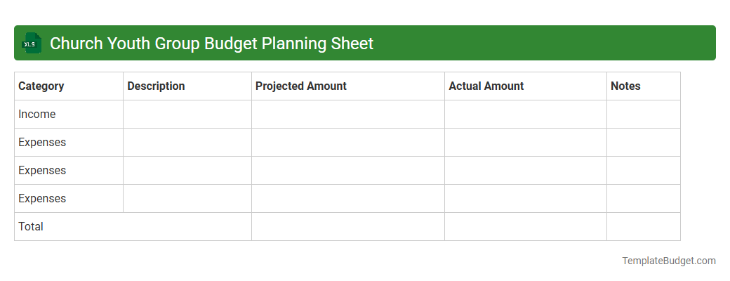 Church Youth Group Budget Planning Sheet