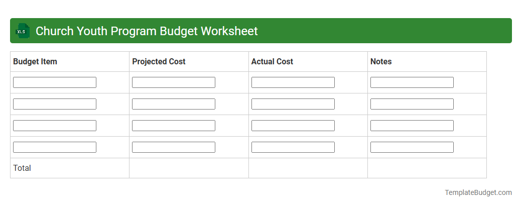 Church Youth Program Budget Worksheet