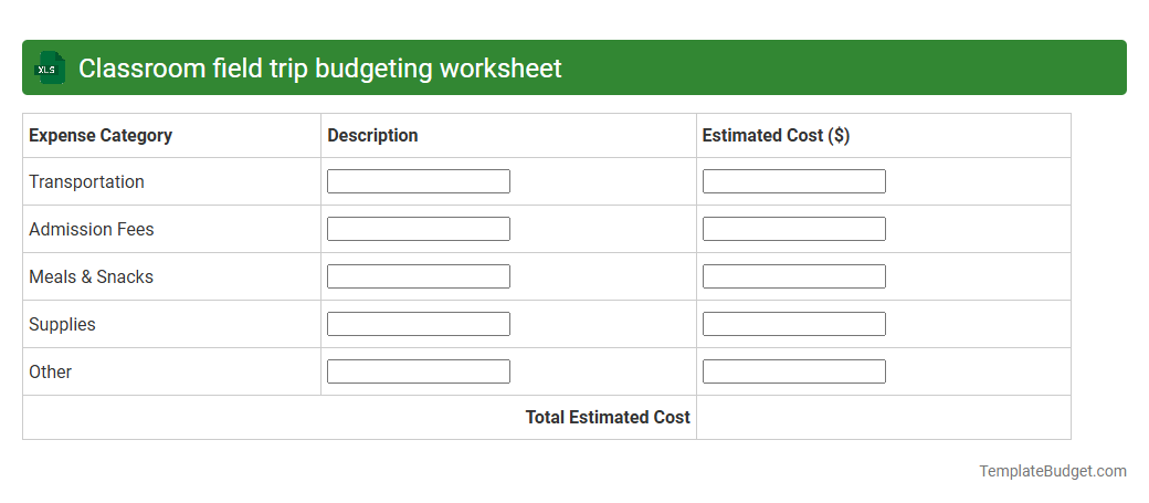 Classroom field trip budgeting worksheet