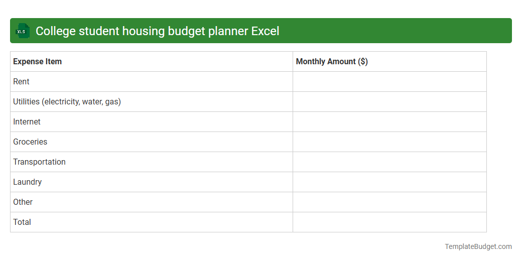 College student housing budget planner Excel
