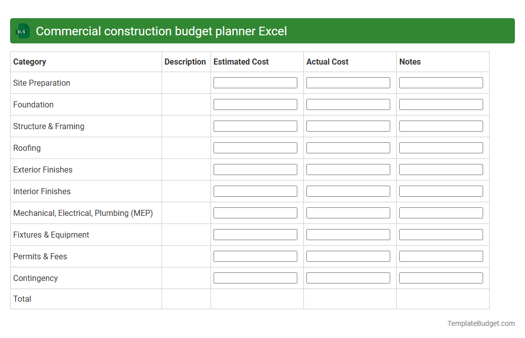 Commercial construction budget planner Excel