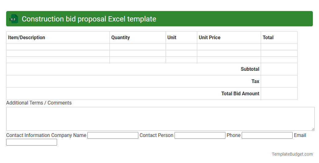 Construction bid proposal Excel template