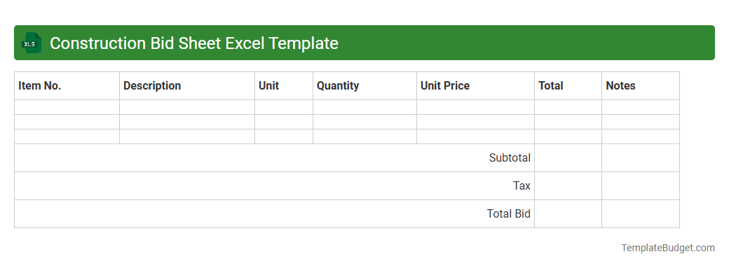Construction Bid Sheet Excel Template