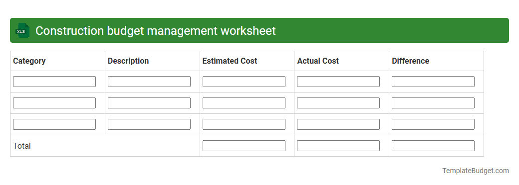 Construction budget management worksheet