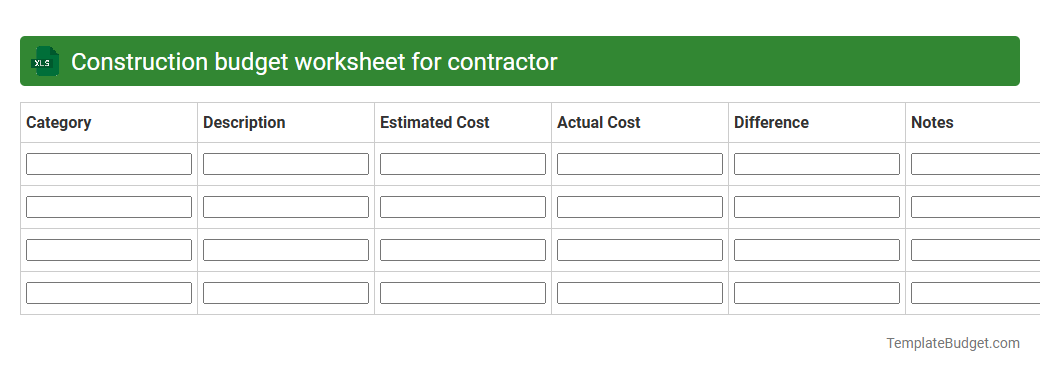 Construction budget worksheet for contractor