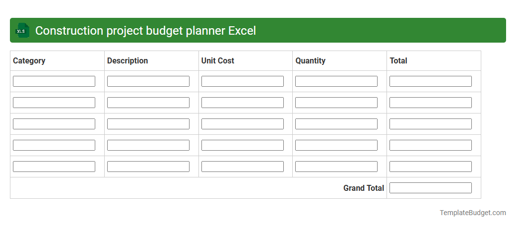 Construction project budget planner Excel