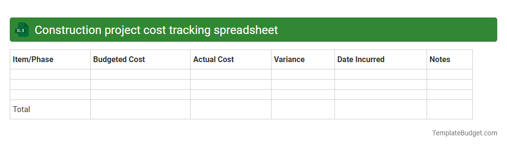 Construction project cost tracking spreadsheet