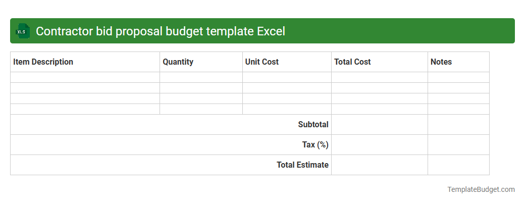 Contractor bid proposal budget template Excel