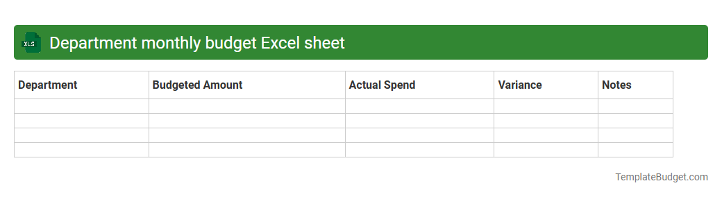 Department monthly budget Excel sheet