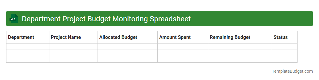 Department Project Budget Monitoring Spreadsheet
