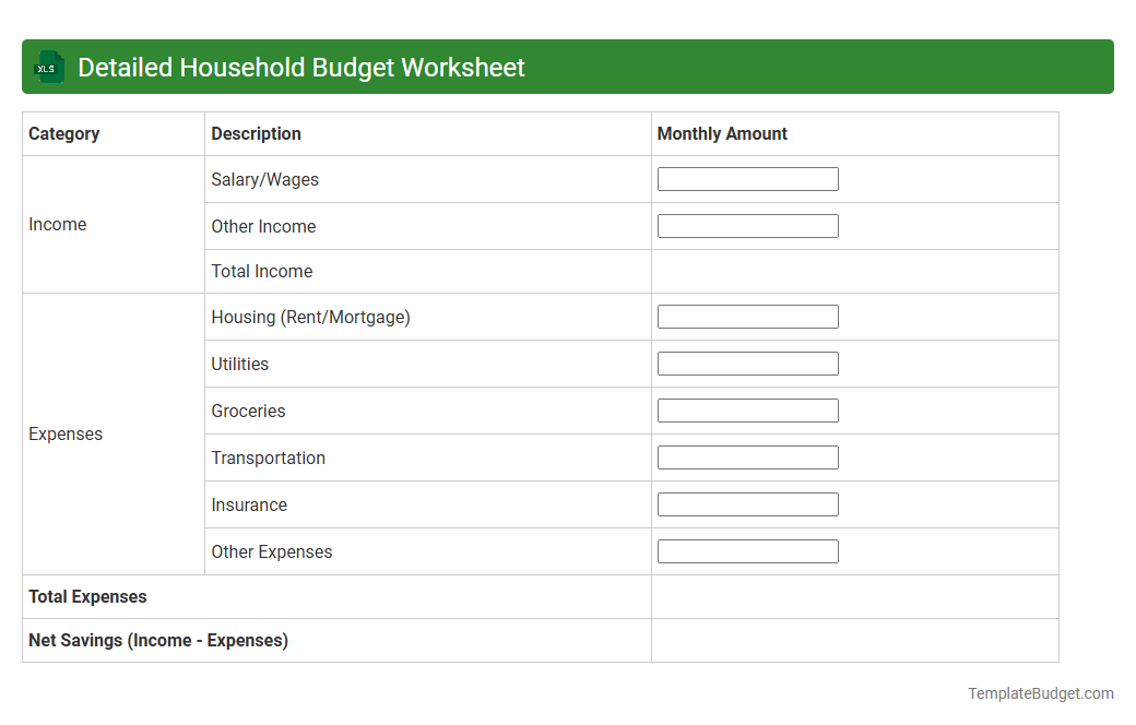 Detailed Household Budget Worksheet