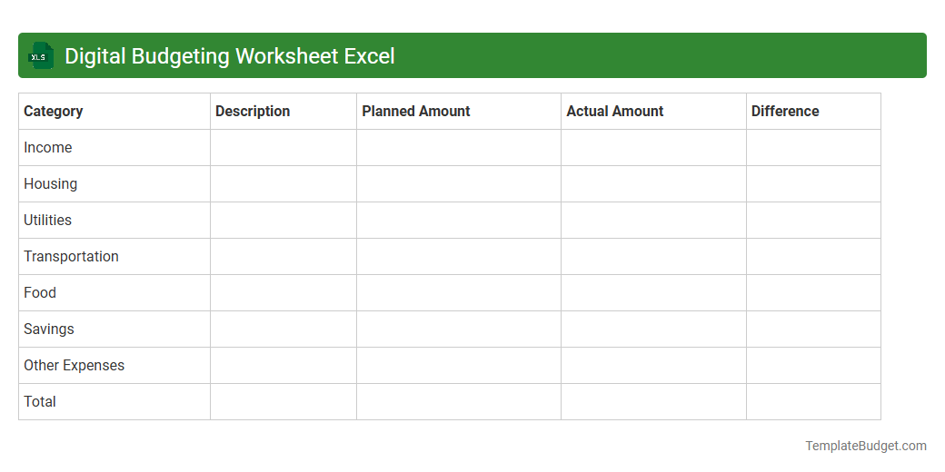 Digital Budgeting Worksheet Excel