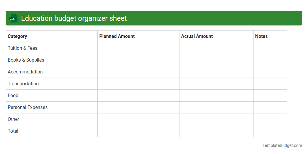 Education budget organizer sheet