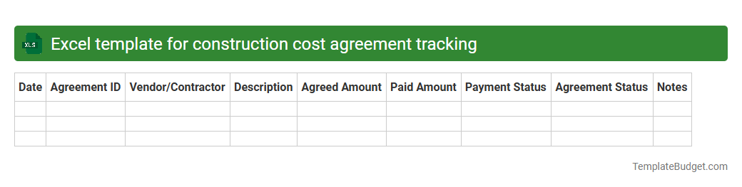 Excel template for construction cost agreement tracking