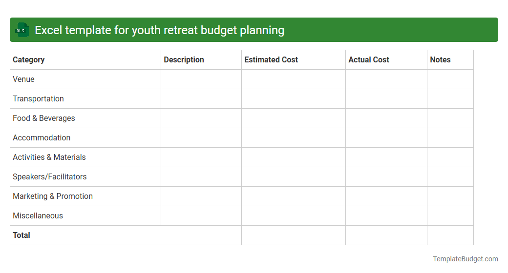 Excel template for youth retreat budget planning