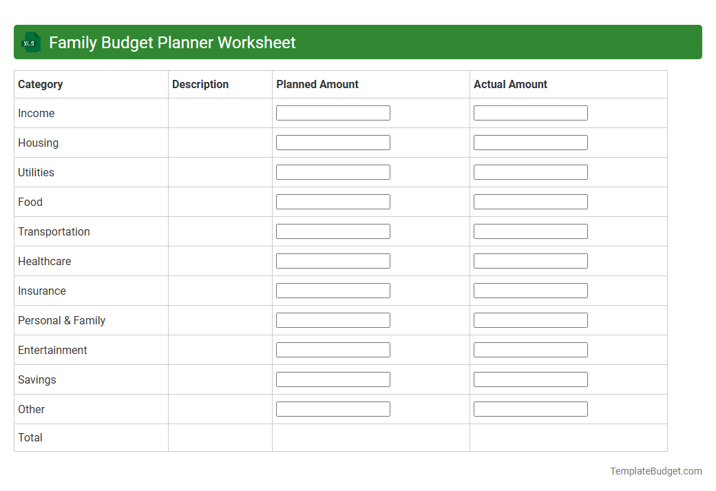 Family Budget Planner Worksheet