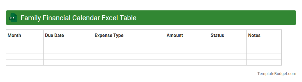Family Financial Calendar Excel Table