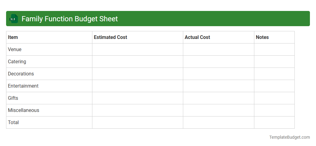 Family Function Budget Sheet