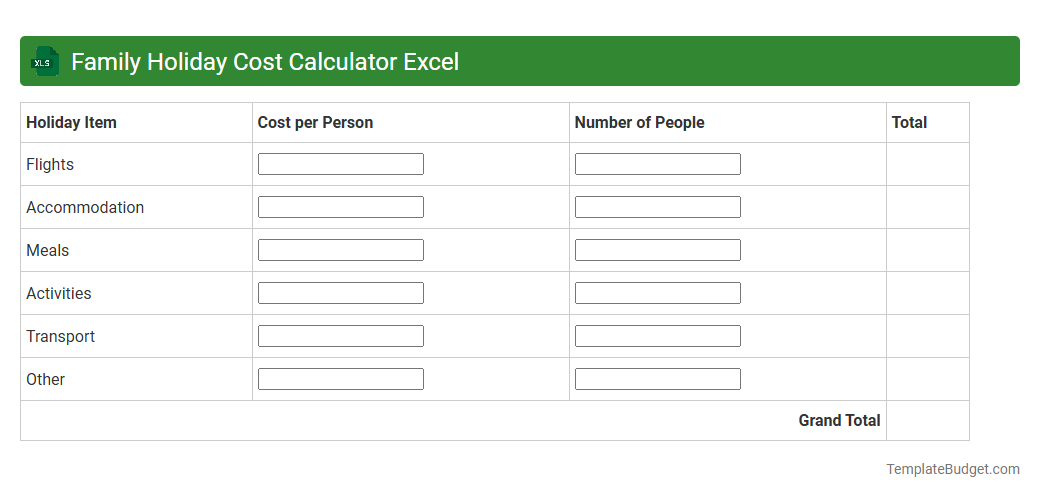 Family Holiday Cost Calculator Excel