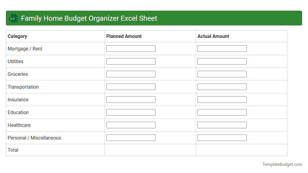 Family Home Budget Organizer Excel Sheet