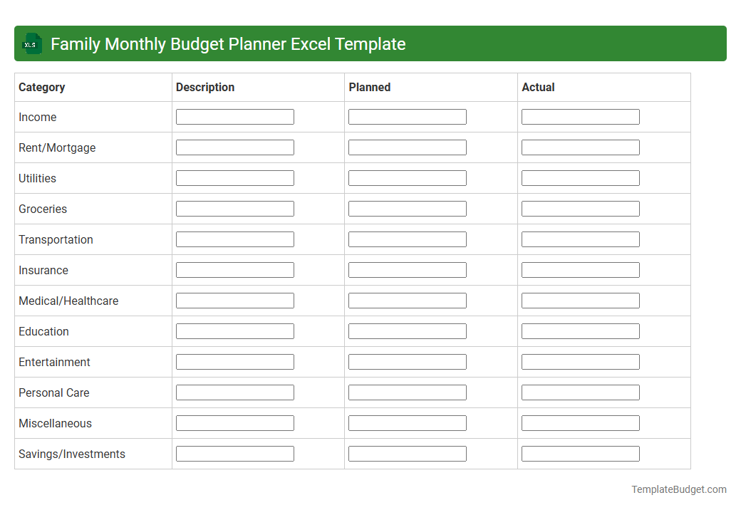 Family Monthly Budget Planner Excel Template