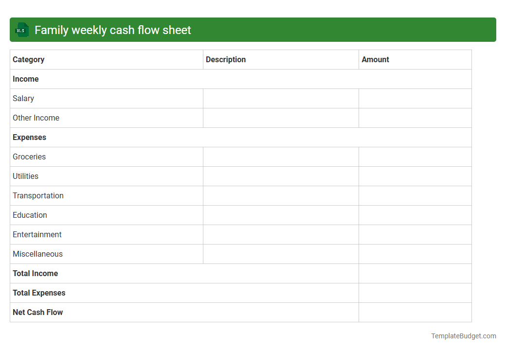 Family weekly cash flow sheet