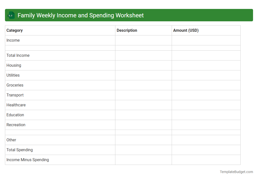 Family Weekly Income and Spending Worksheet