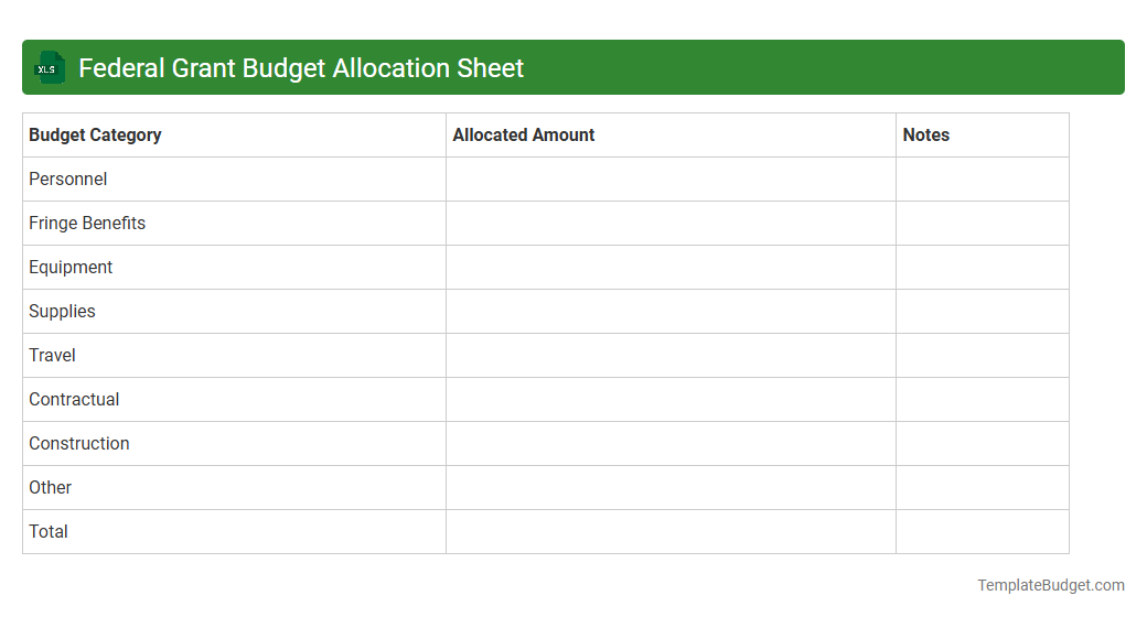 Federal Grant Budget Allocation Sheet