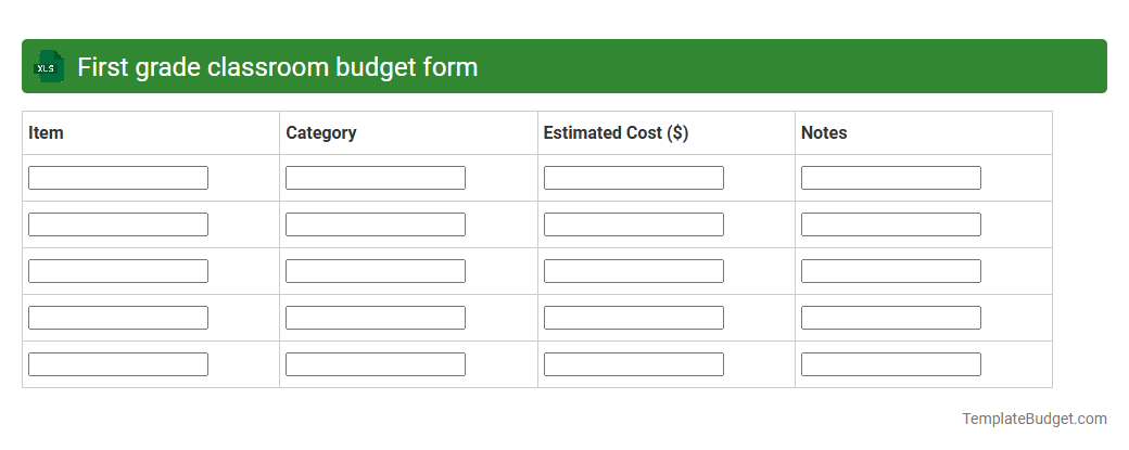 First grade classroom budget form