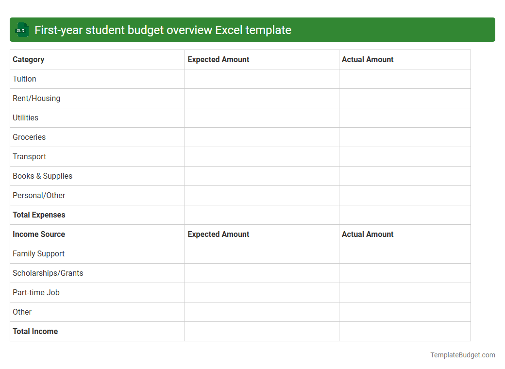 First-year student budget overview Excel template