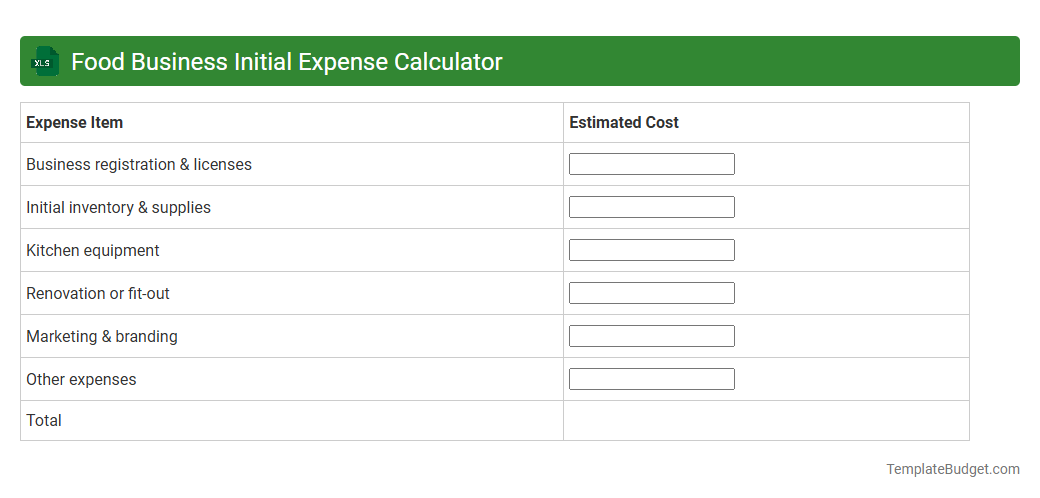 Food Business Initial Expense Calculator