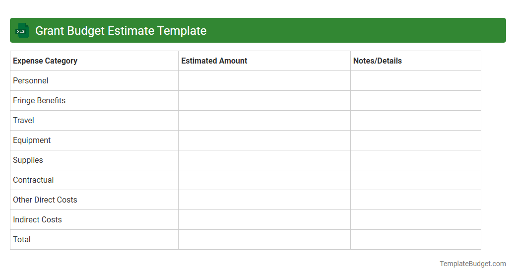Grant Budget Estimate Template